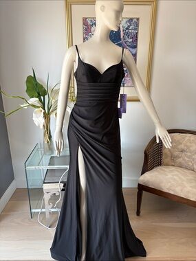 Black Spaghetti-Strap Prom Gown with High Slit